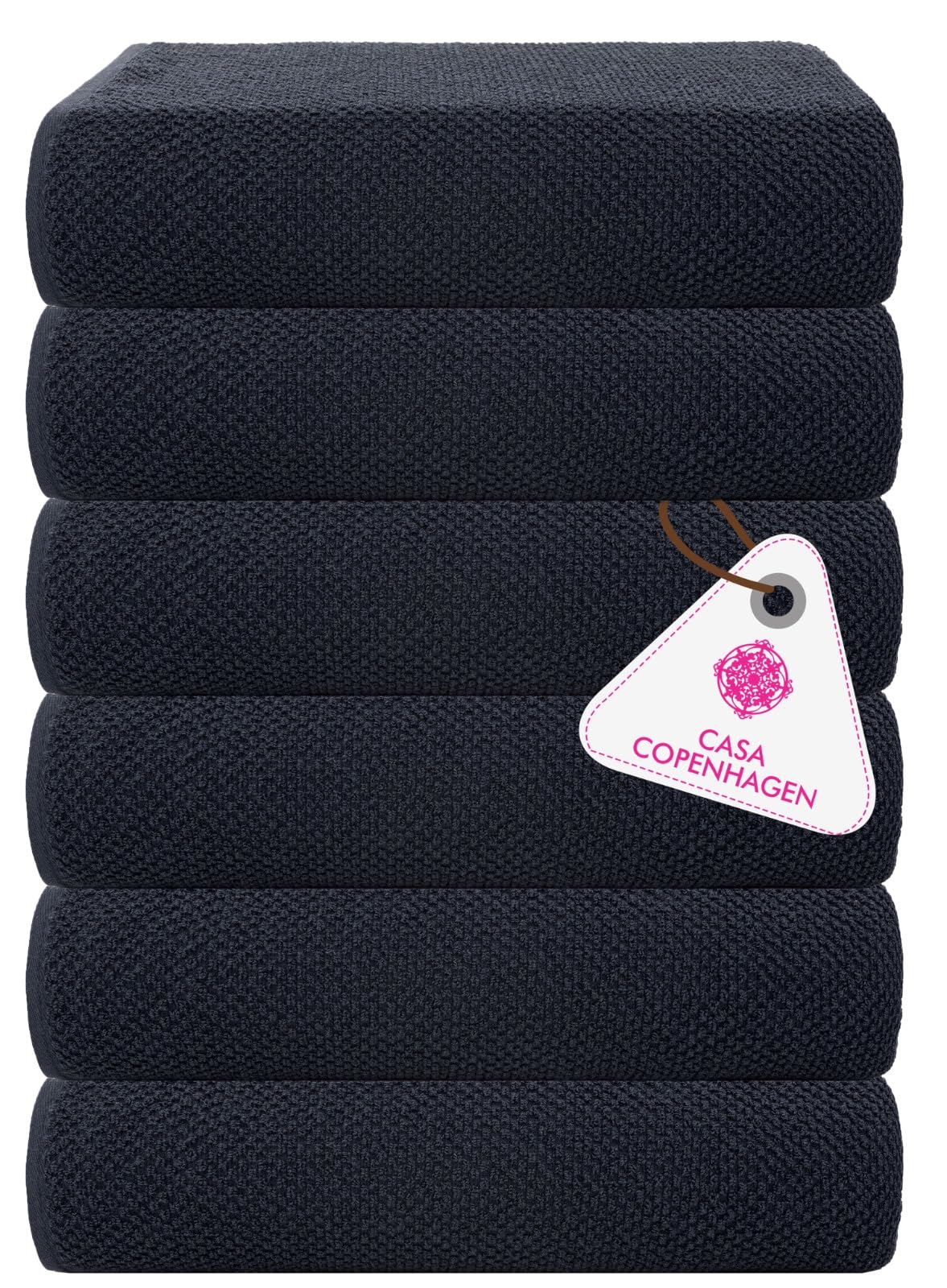 CASA COPENHAGEN Popcorn Textured 6 Piece Small Bath Towel Set - Navy Blue, 550 g/m², 6 Piece Small Bath Towels, Cotton Towels Rough and Tough Use, Gift Set for Bathroom