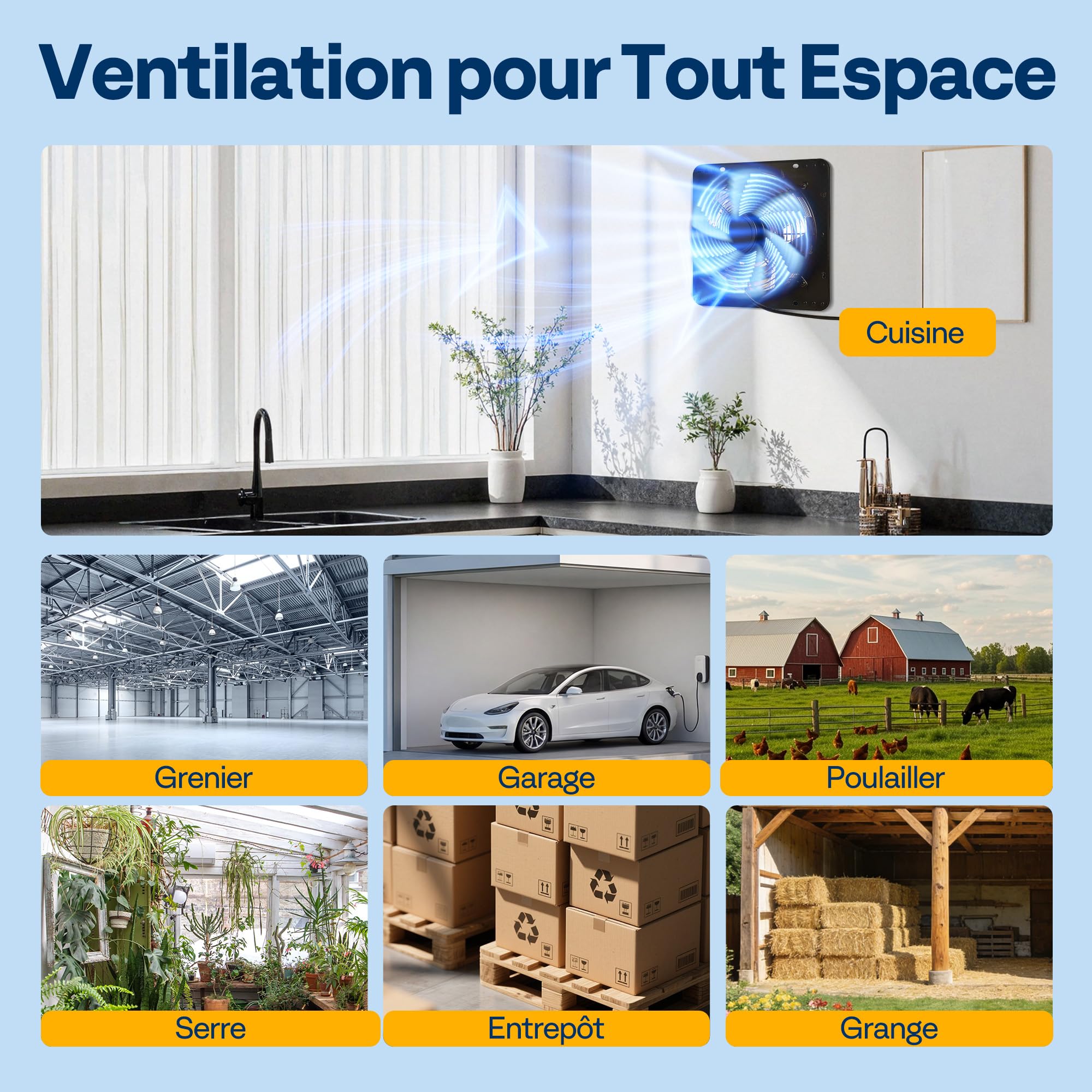 VIVOHOME 250mm Ventilateur d'Extraction à Volets Extracteur d'Air Industriel Mural avec 10 Vitesses Réglables Moteur EC pour Serre Sous-Sol Garage Combles Ateliers et Cuisine