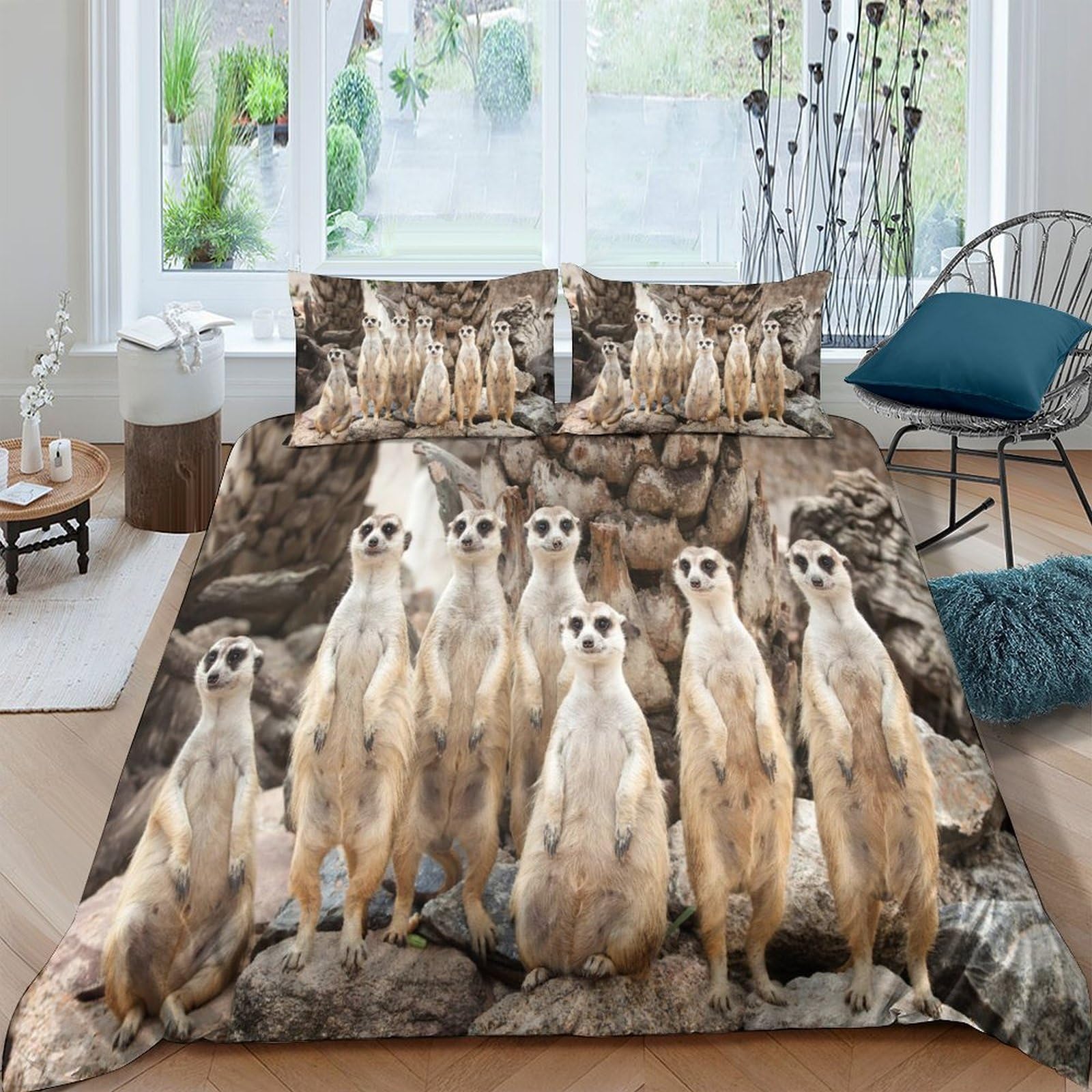 Ctjqhvkz Style-9 3D Printed Meerkat Rock Fitted Sheet Microfiber Soft Animal Theme Bed Cover For Bedroom Guest Room Decor Mattress Protection Single（135X200cm）
