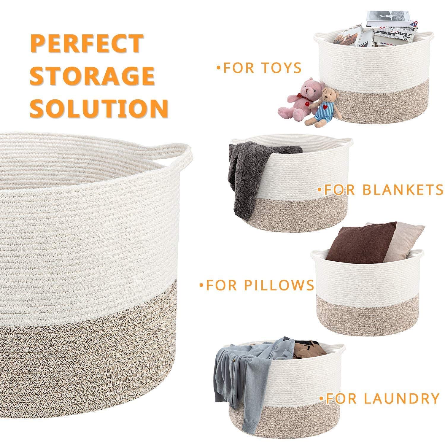 RUNKA Extra Large Storage Basket - 22x14 Inch Woven Cotton Basket With Handles | Laundry Toy Organizer - View #8
