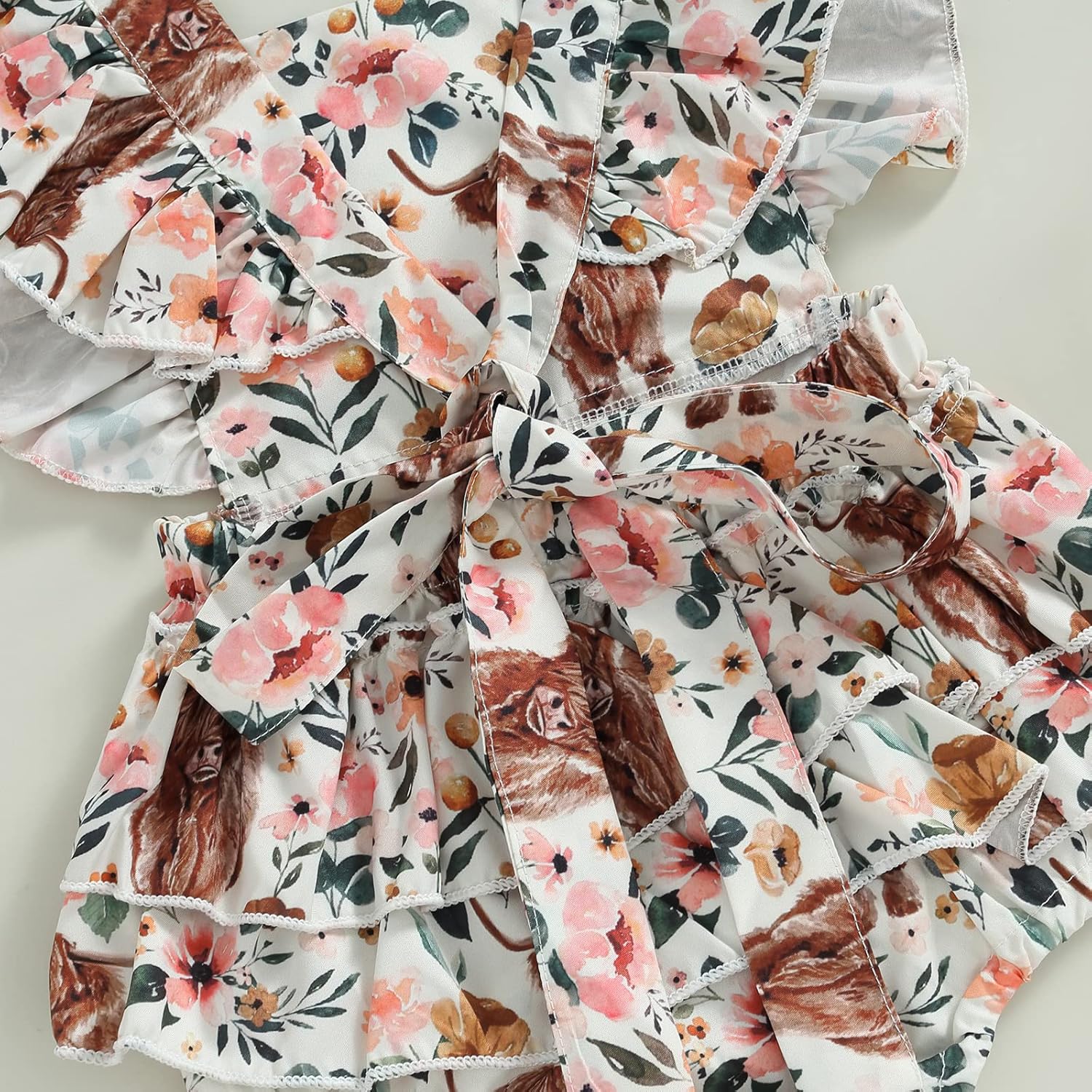 Karuedoo Western Baby Girl Clothes Cow Print Romper Ruffle Sleeveless Jumpsuit Bodysuit Headband Infant Cowgirl Outfit - Image 7