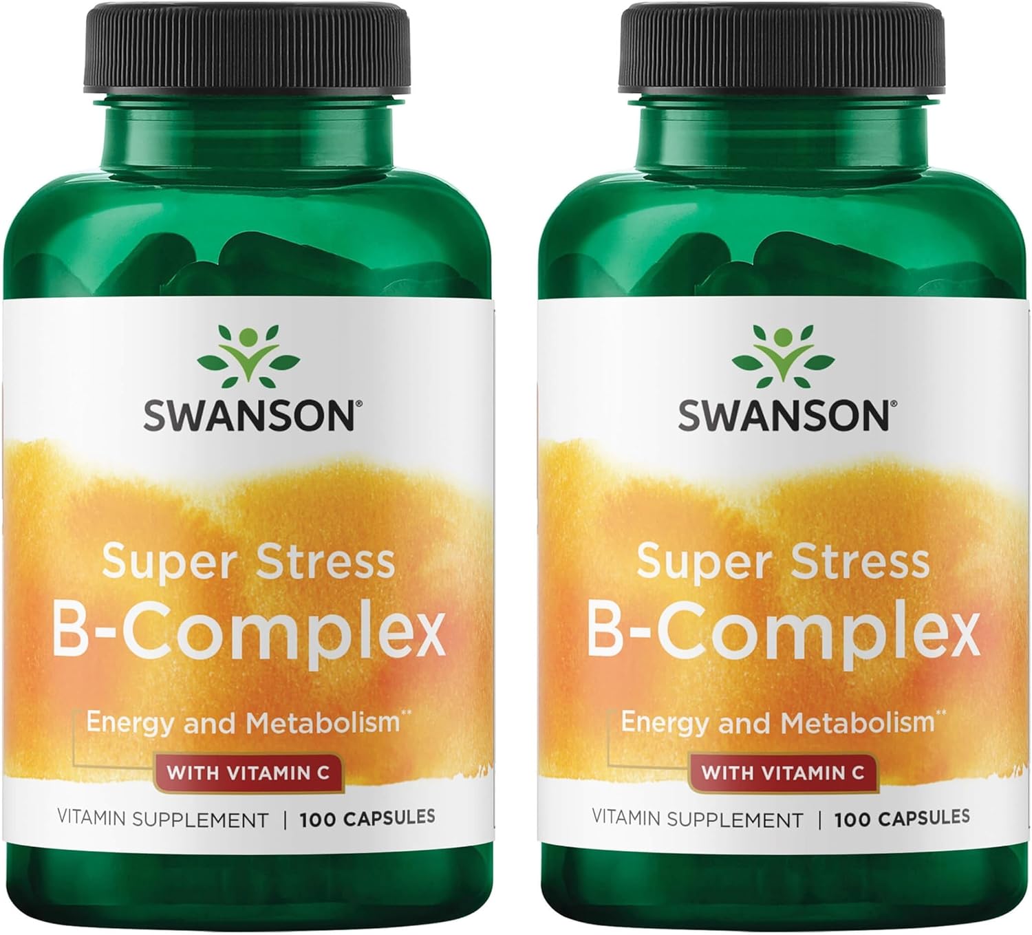 Swanson Super Stress B-Complex with Vitamin C for Stress-Prone Professionals Seeking Energy and Immune Support (100 Capsules, 2 Pack)