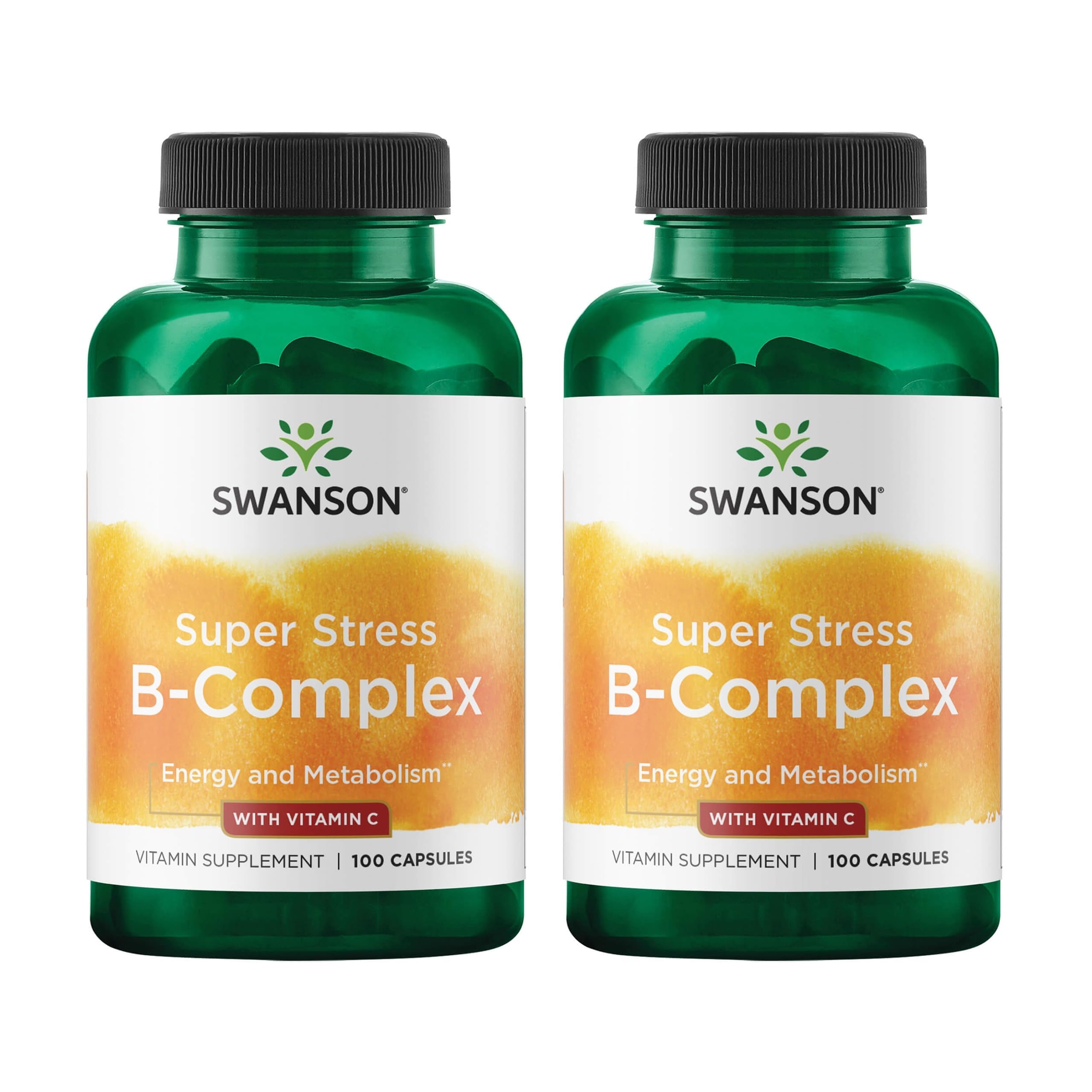 Swanson Super Stress B-Complex with Vitamin C, 100 Capsules, 2 Pack 100 Count (Pack of 2)