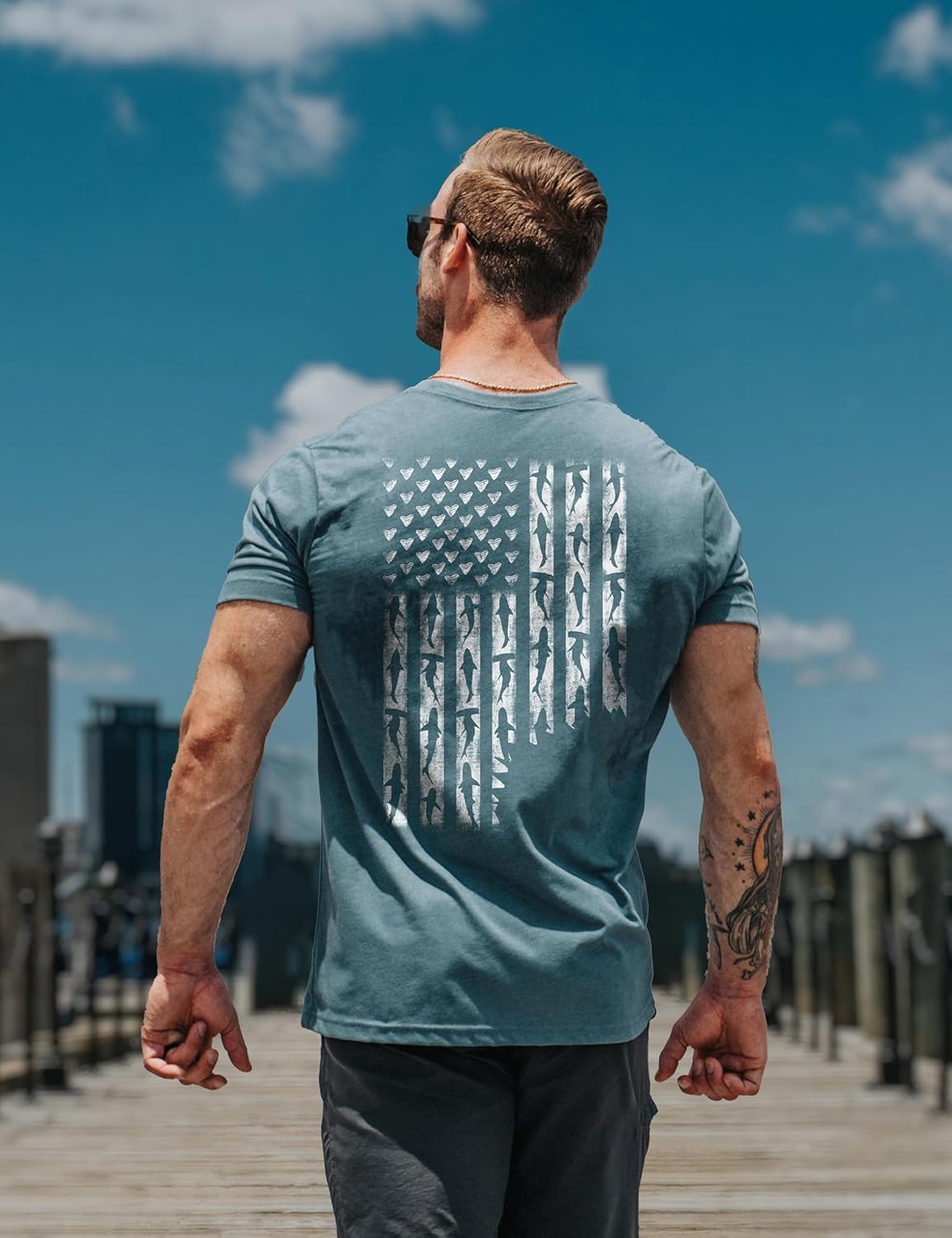 Nine Line Shark Flag T-Shirt, Patriotic American Flag Shirt for Men, USA Made Shark Graphic Tee, 9 Line Apparel, USA Shirt - Image 2