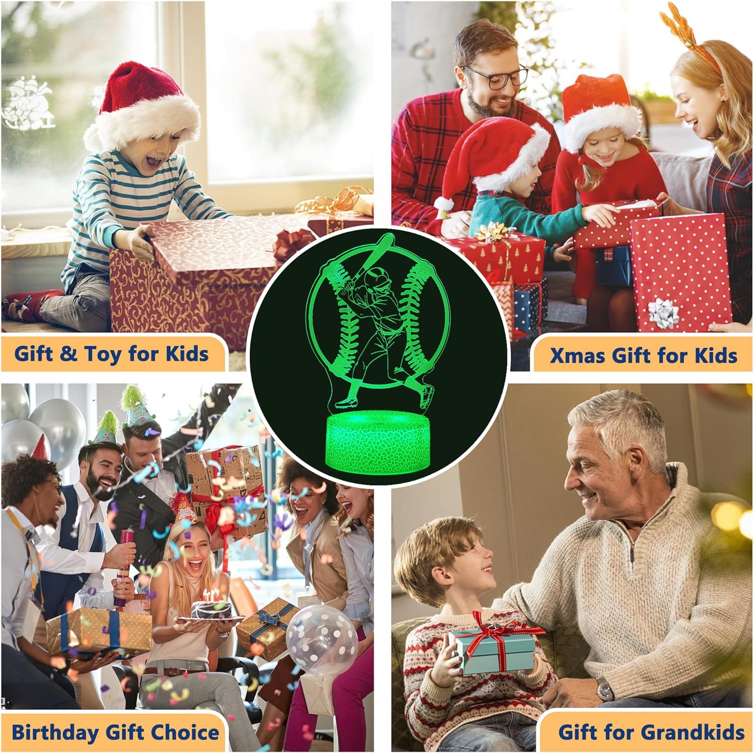 Baseball 3D Night Light,16 Colors Changing with Smart Touch & Remote Control Bedside Decor Lamp Christmas Birthday Gifts for Kids Boys Girls (Baseball Player)