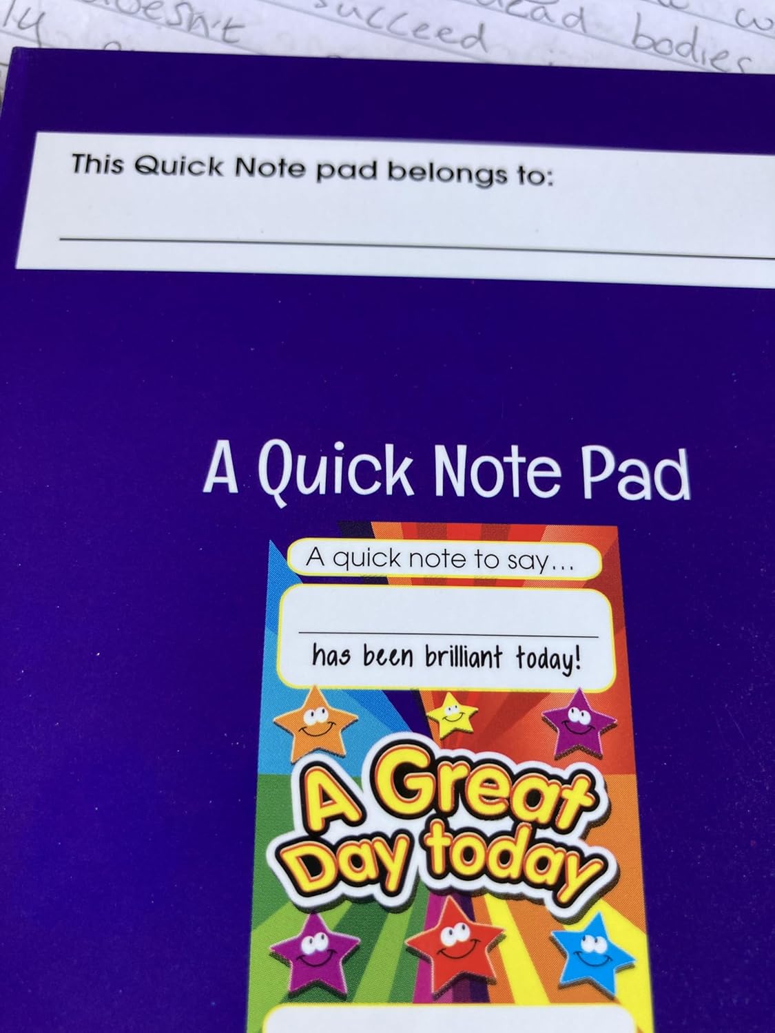 SuperStickers Reward Praise A6 Note Pad for Teachers - 'A Great Day Today'. 60 sheets