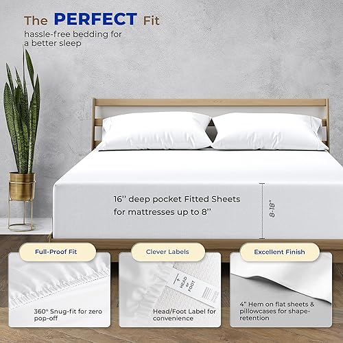 Vista 77 de THREAD SPREAD Juego de sábanas 100% algodón egipcio, tamaño King, 1000 hilos, tamaño King, algodón egipcio, 6 piezas (plateado), bolsillo profundo