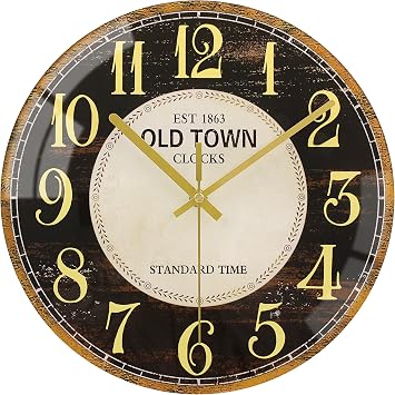 Waterproof Outdoor Wall Clock 12in Silent Patio Pool Black Gold Decor
