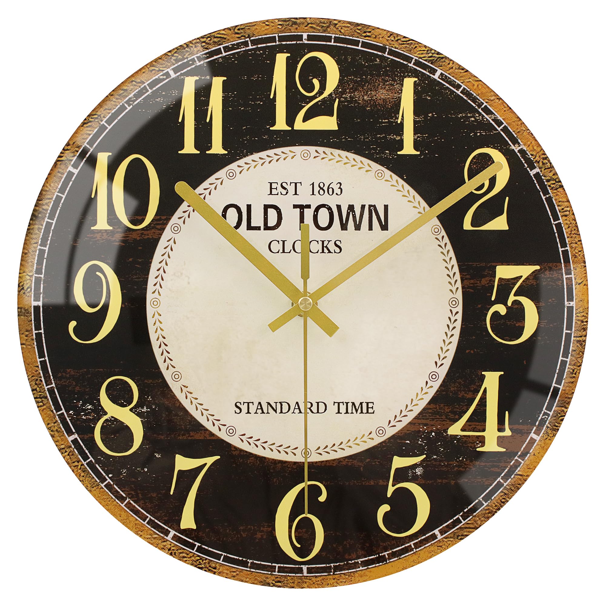 Waterproof Outdoor Wall Clock 12in Silent Patio Pool Black Gold Decor