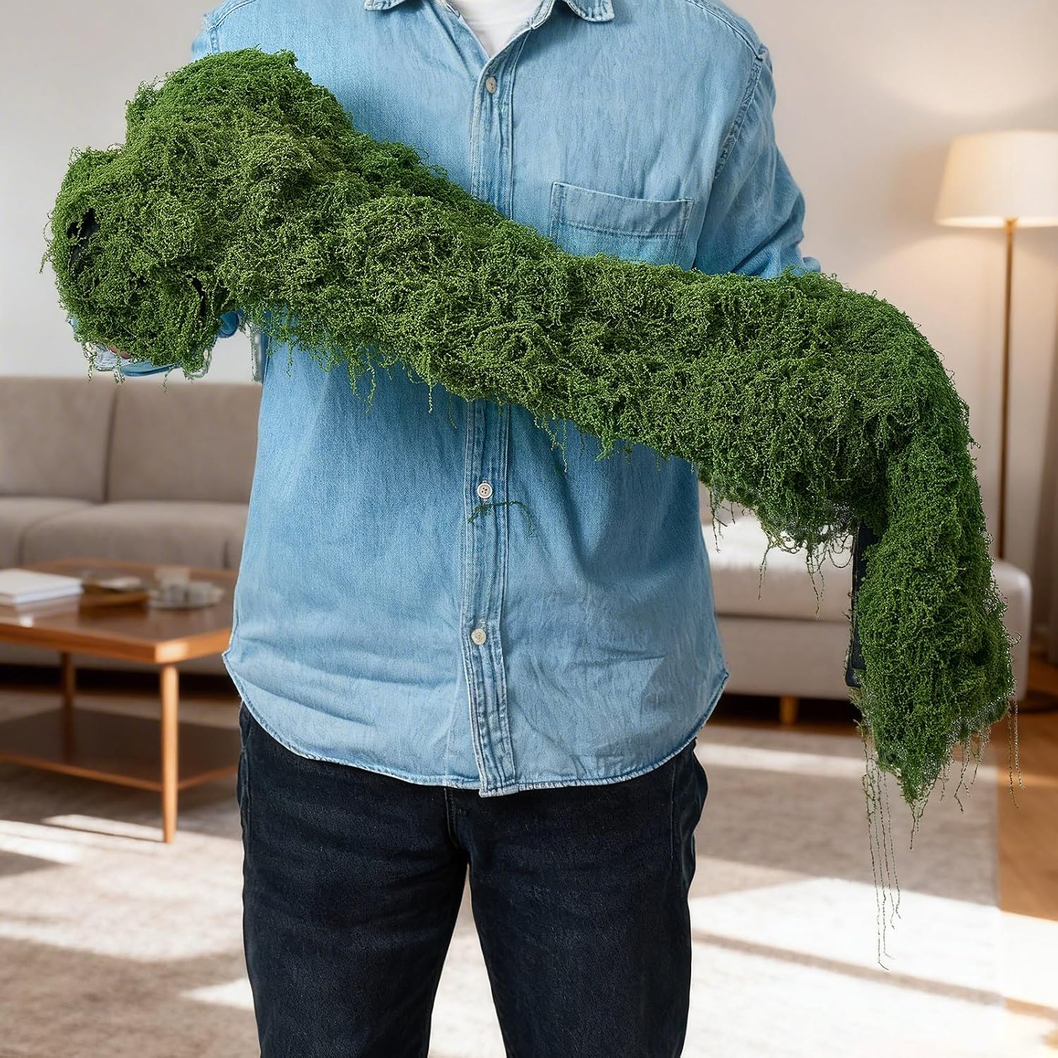 Artificial Moss Mat 15.75“ × 8.86 ft, Faux Moss Roll Runner Sheet for Crafts & Wedding Decor, Reusable Green Nylon Fake Moss Roll for Garden Theme Party, Fireplace & Table Display