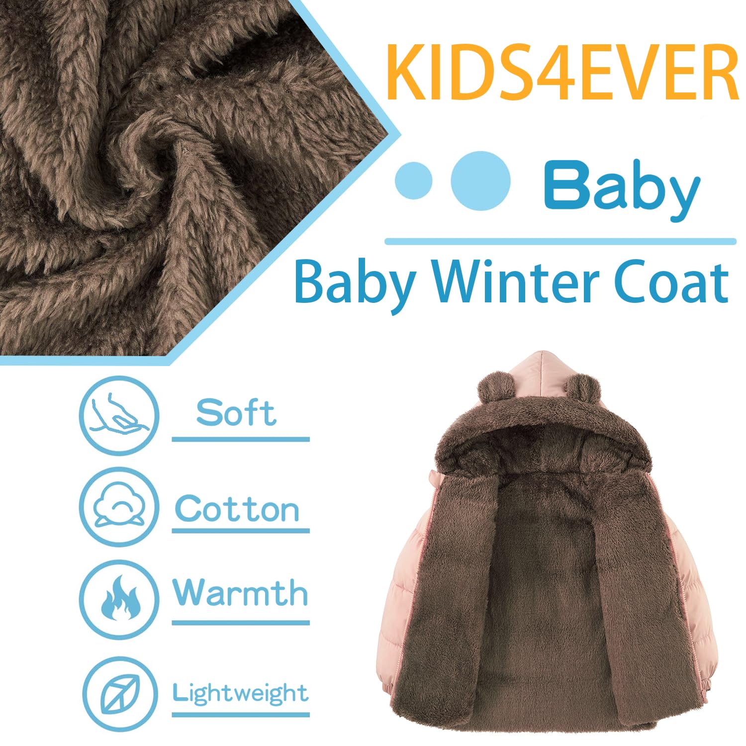 Kids4ever - Abrigo polar de invierno para bebés y niños pequeños, con capucha y bolsillos, con orejas de oso, de 6 meses a 5 años