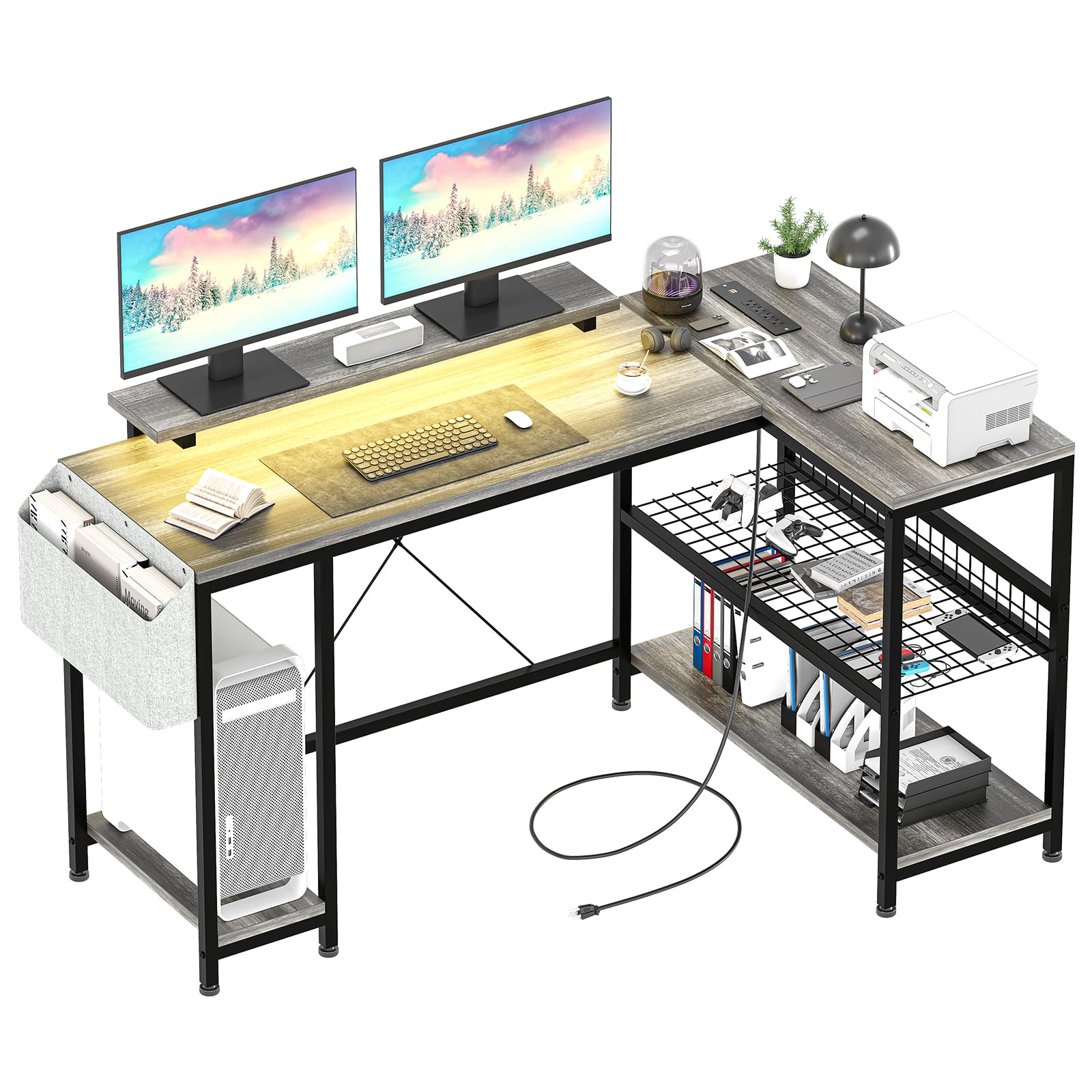 Amazon | (ジョジョカ) Jojoka パソコンデスク L字型 コンセント&LED