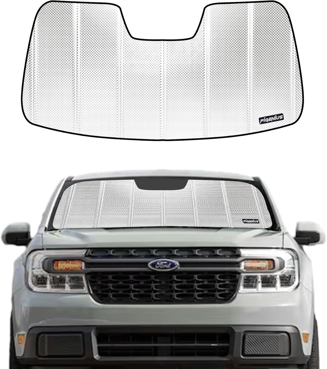 Windshield Sun Shade for Ford Maverick 2022-2025. Reflective Aluminum Film Front Window Sunshade - BLAZBLOCK