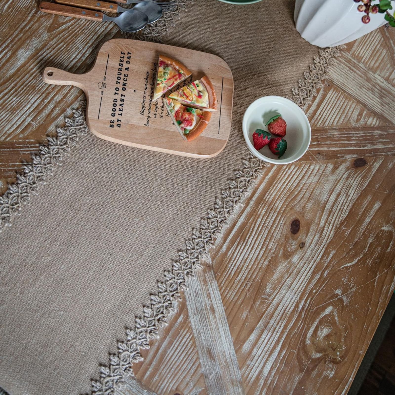 Moderne Tischläufer Wohnzimmer Jute, Tischläufer Hochzeit 30x220 cm, Uni Gewebt mit Quasten