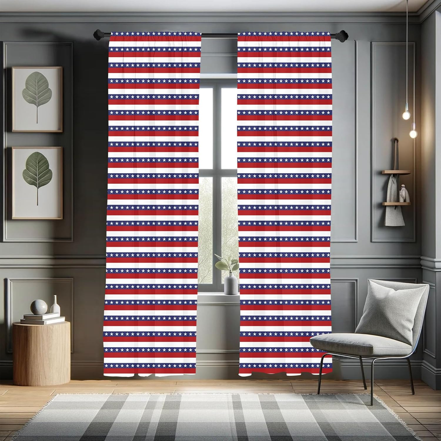 Ambesonne 4th of July Window Curtains, Stars and Stripes Pattern American Flag Inspired Patriotic Theme, Lightweight Decor 2-Panel Set with Rod Pocket, Pair of - 28" x 95", Blue and White