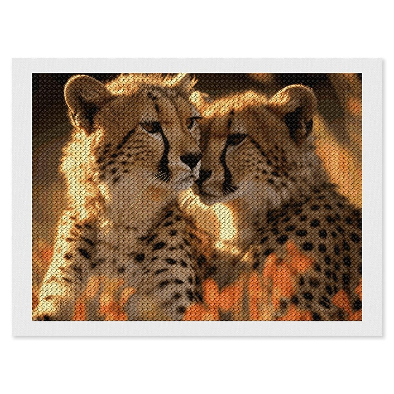 Cheetah Love Diamond Art Kits for Adults, DIY 5D Diamonds Painting Kits for Beginner, Round Full Drill Diamond Dots Painting, 12"x16" Diamonds Pictures Gem Art and Crafts Wall Decor