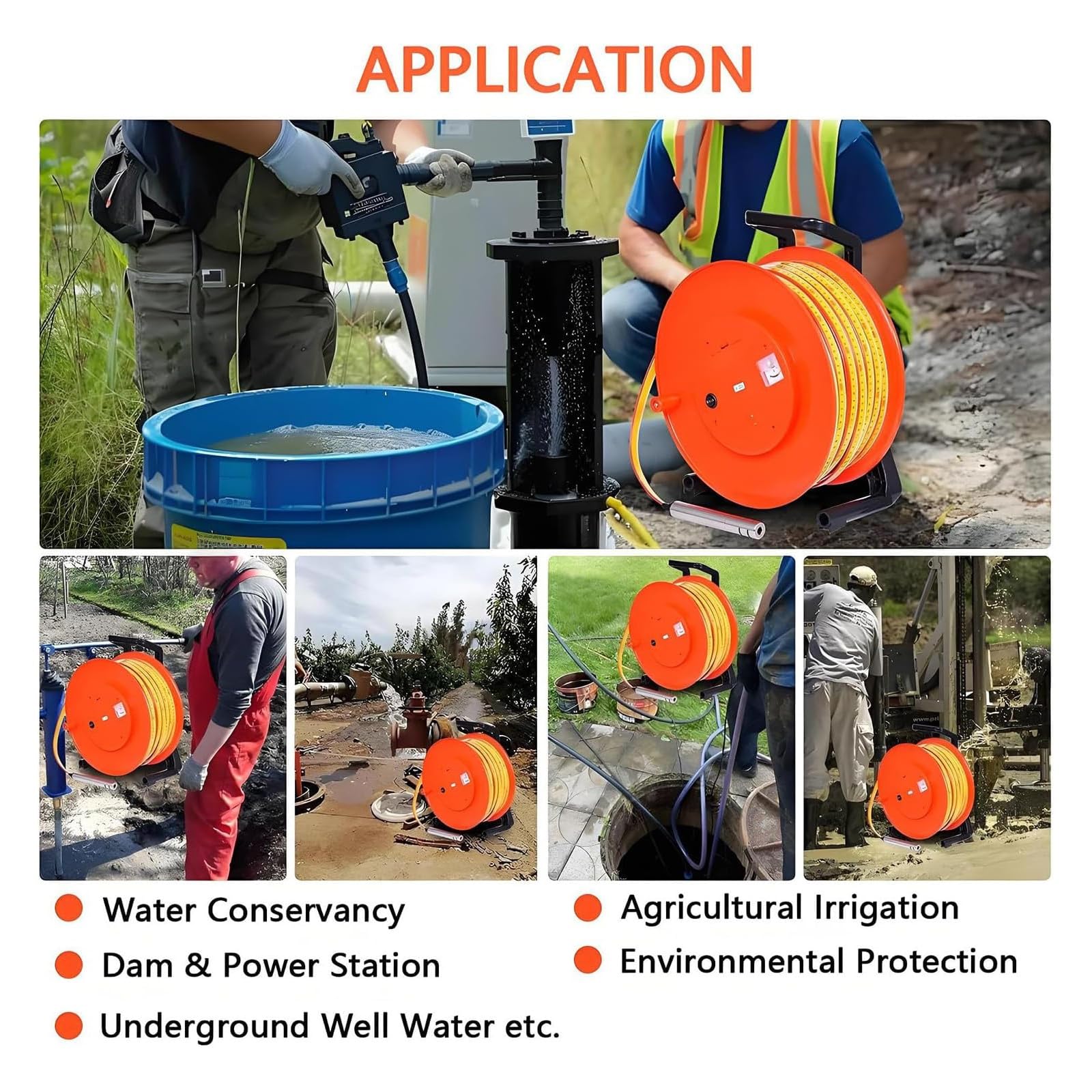 Medidor de nivel de agua con alertas audiovisuales, sonda de alta precisión para pozos y perforaciones, medidor de profundidad portátil