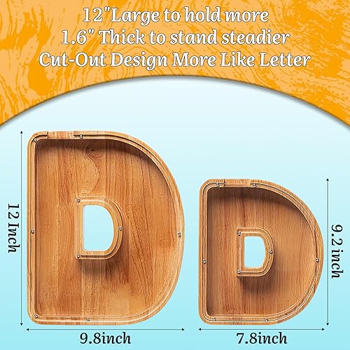 Miniatura 7 de Alcancías de madera extra grandes de 12 pulgadas  Alcancías para niños y niñas, bancos de dinero del alfabeto con inicial D  Banco de billetes para