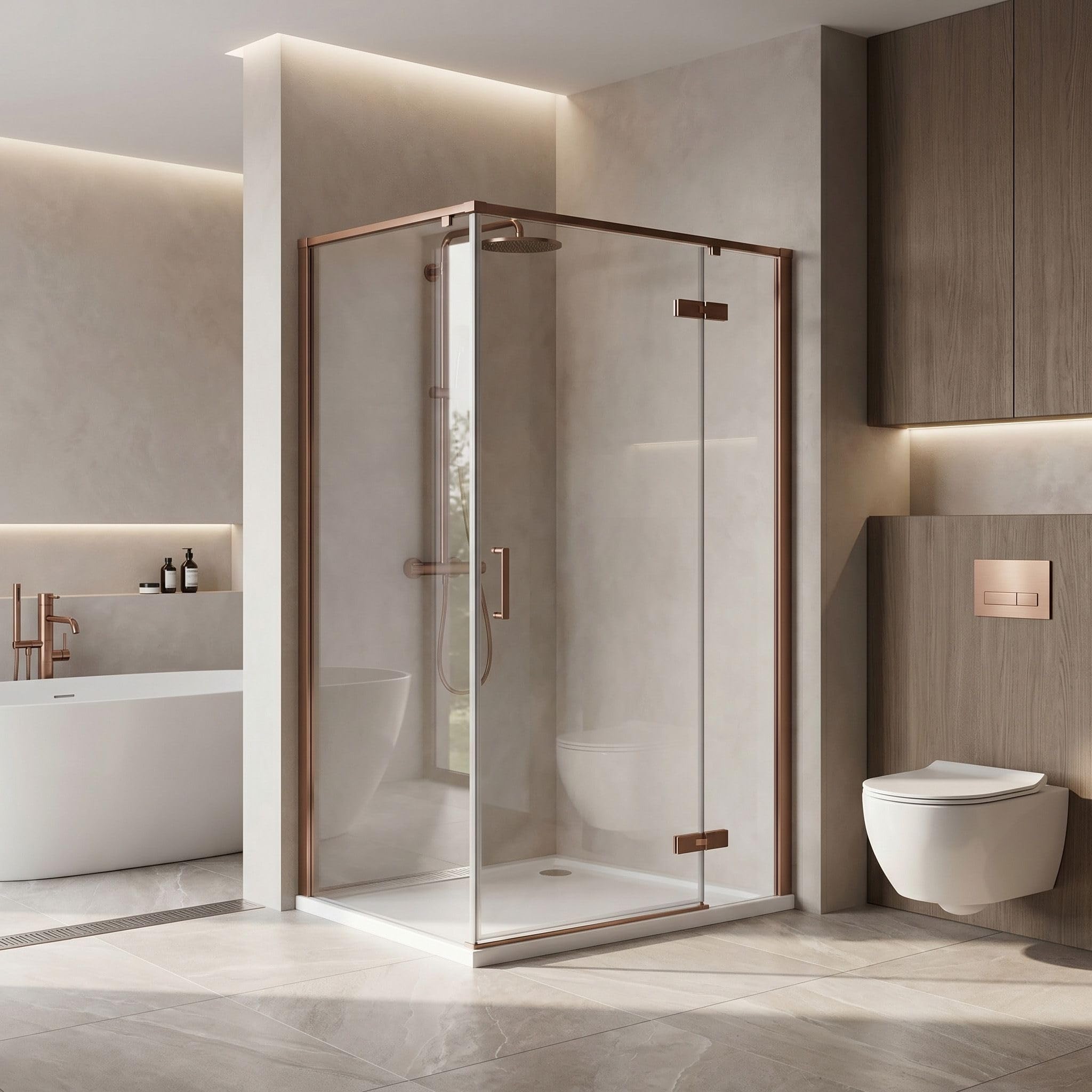 Rea - Mampara de ducha Rea Bruno 100x80 Cepillo Cobre - 78,5 x 98,5 x 195 cm