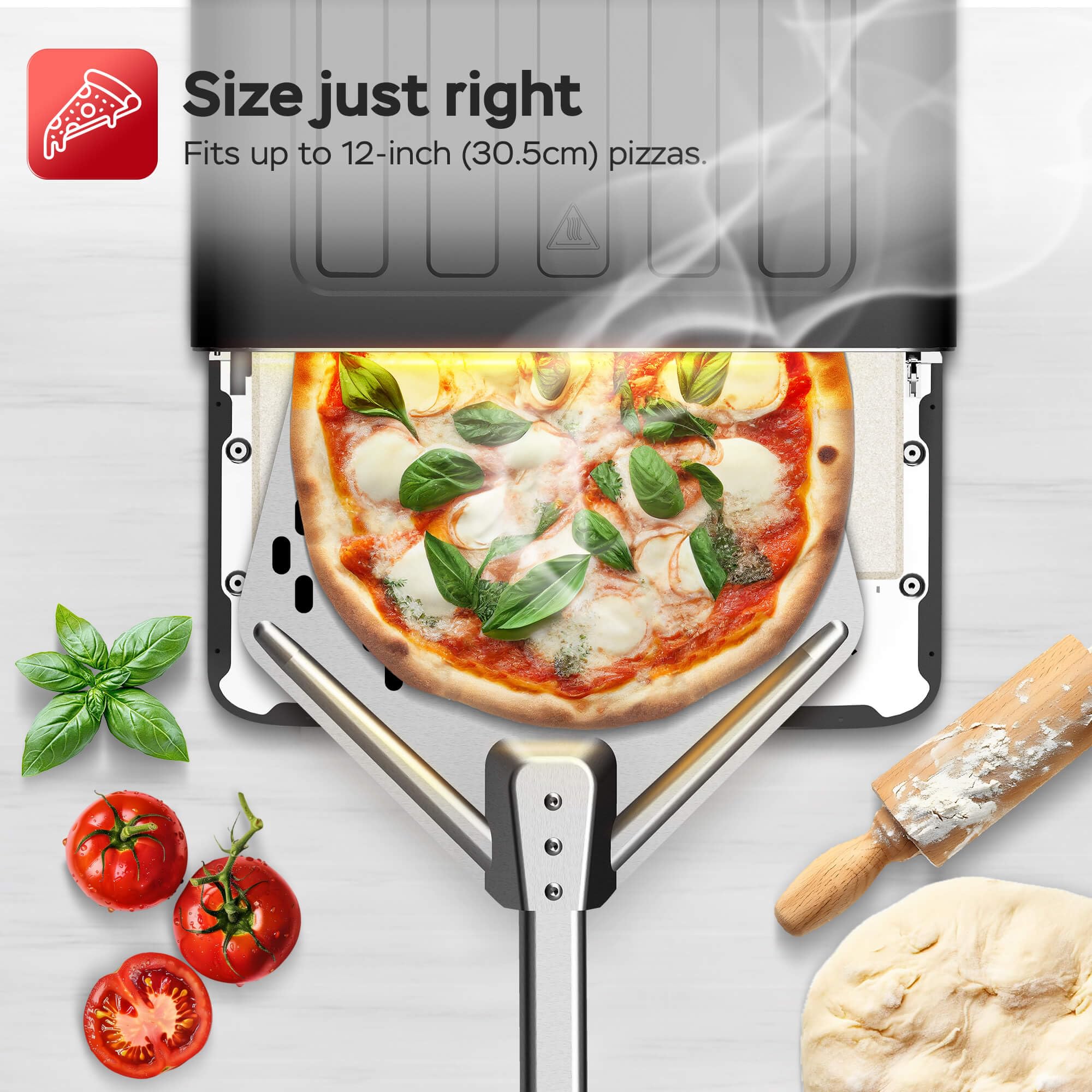 Turbotronic Four à pizza électrique jusqu'à 430 °C pour 31 cm (12") Pizza New York avec pierre à pizza – Utilisation intérieur/extérieur – 2000 W – Idéal pour maison, jardin, table ou cuisine mobile