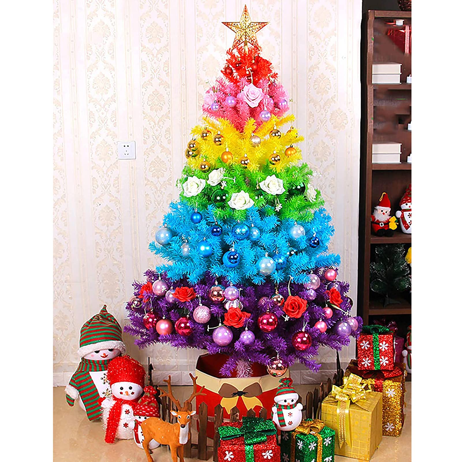 カラフルな人工クリスマスツリー Amazon.co.jp: KKLT 6フィート カラフルな人工クリスマスツリー