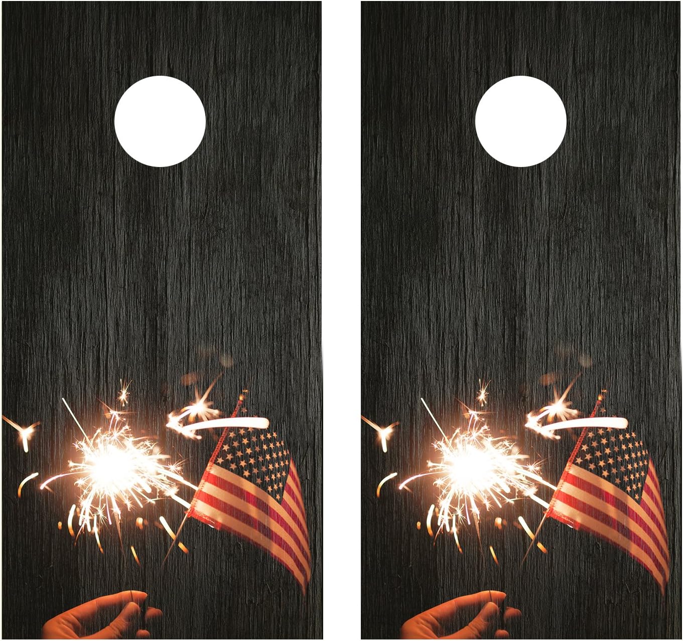 Sparkler and Flag CORNHOLE LAMINATED DECAL WRAP SET Decals