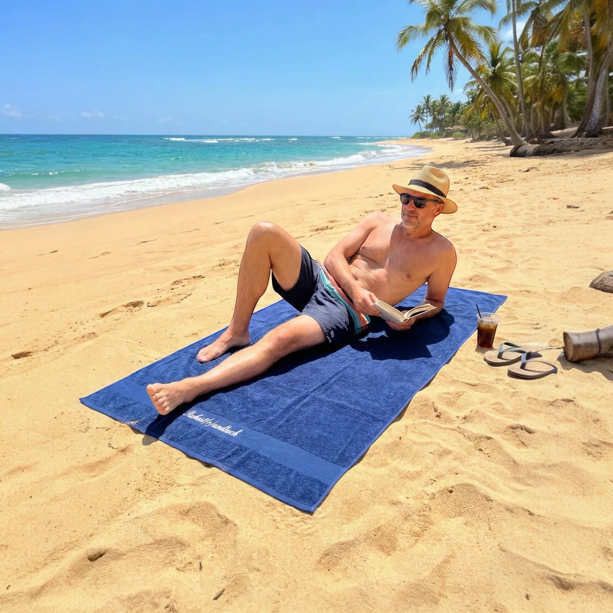 Arthi® Geschenk zum Ruhestrand Bade- Duschtuch inkl. Stickerei Ruhest(r) andtuch100% Baumwolle 50x100cm / 100x150cm nützliche Geschenke (Marineblau, 100x150)