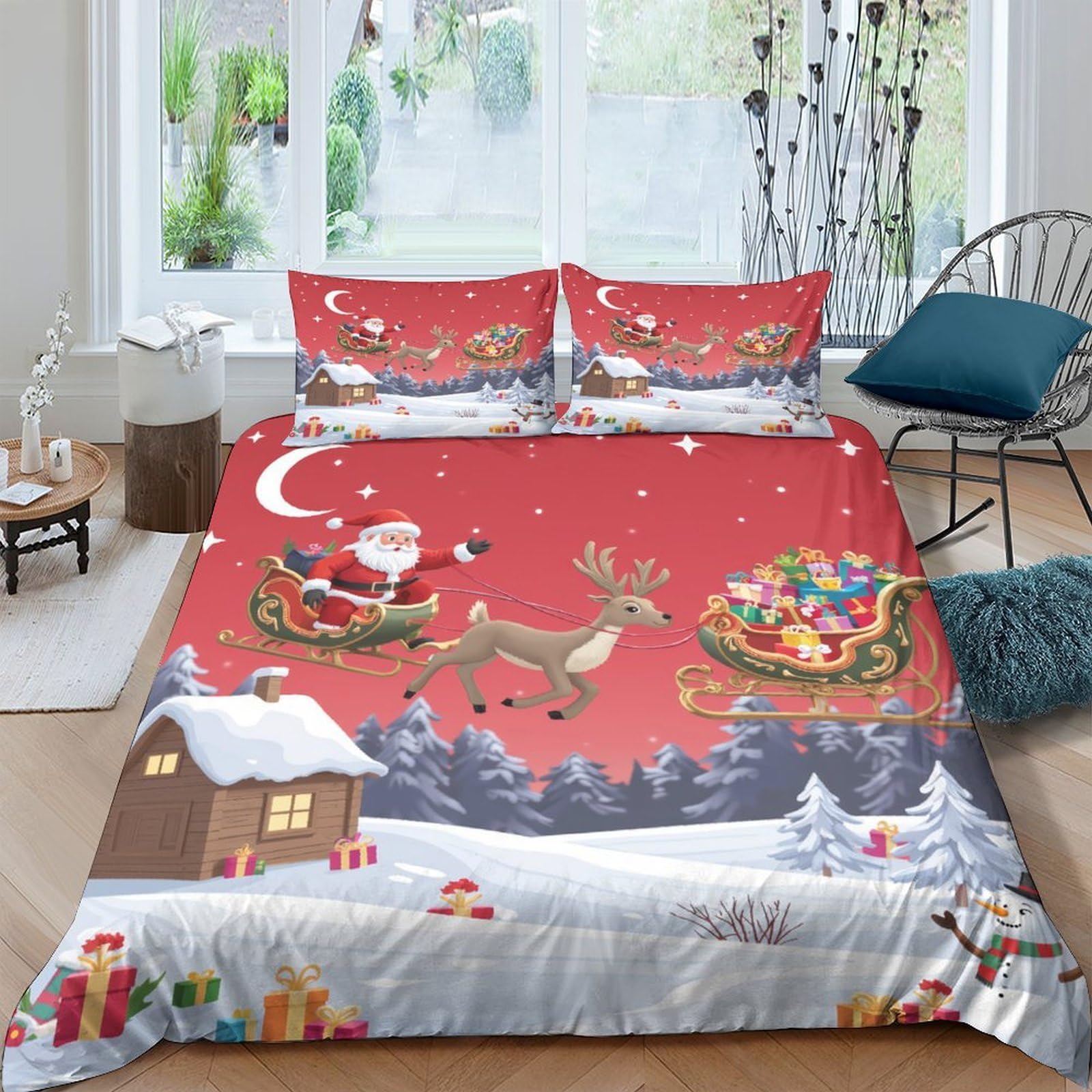 Ctjqhvkz Style-3 3D Printed Christmas Santa Fitted Sheet Microfiber Soft Breathable Reindeer Bed Cover For Bedroom Dorm Decor Single（135X200cm）