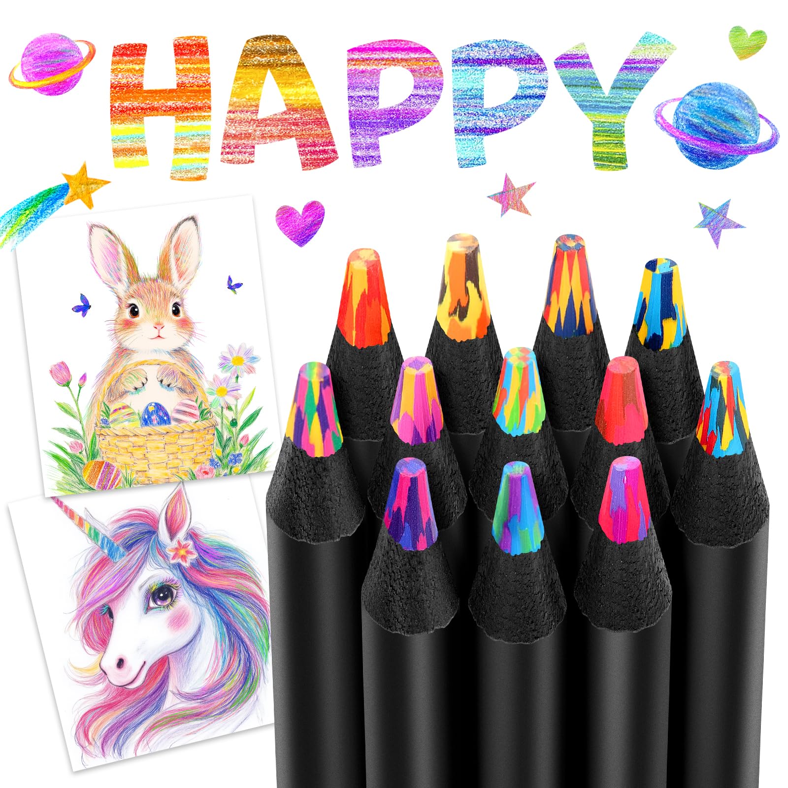 Elidepe Stocking Fillers Kids, Colouring Pencils, Stocking Fillers, 12 Rainbow Pencils, Teenage Girls Gifts, Art Supplies for Adults Kids, Gifts for 4-10 Year Old Girls, Arts and Crafts for Kid