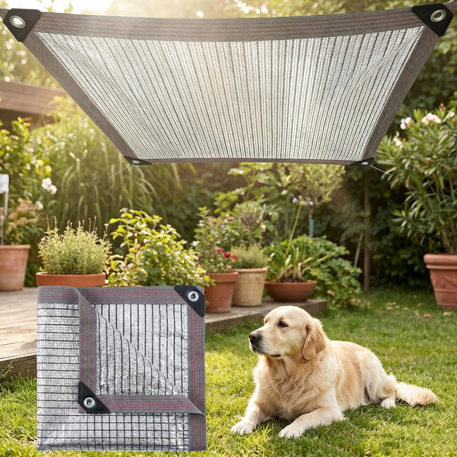 Schattennetz Auto 2.7x10.1 m | Alunetz Hund mit Ösen 95% UV | Alu Sonnenschutz für Camping & Urlaub | Sonnenschutznetz mit Befestigung | Hitzeschutz Aluminium luftdurchlässig