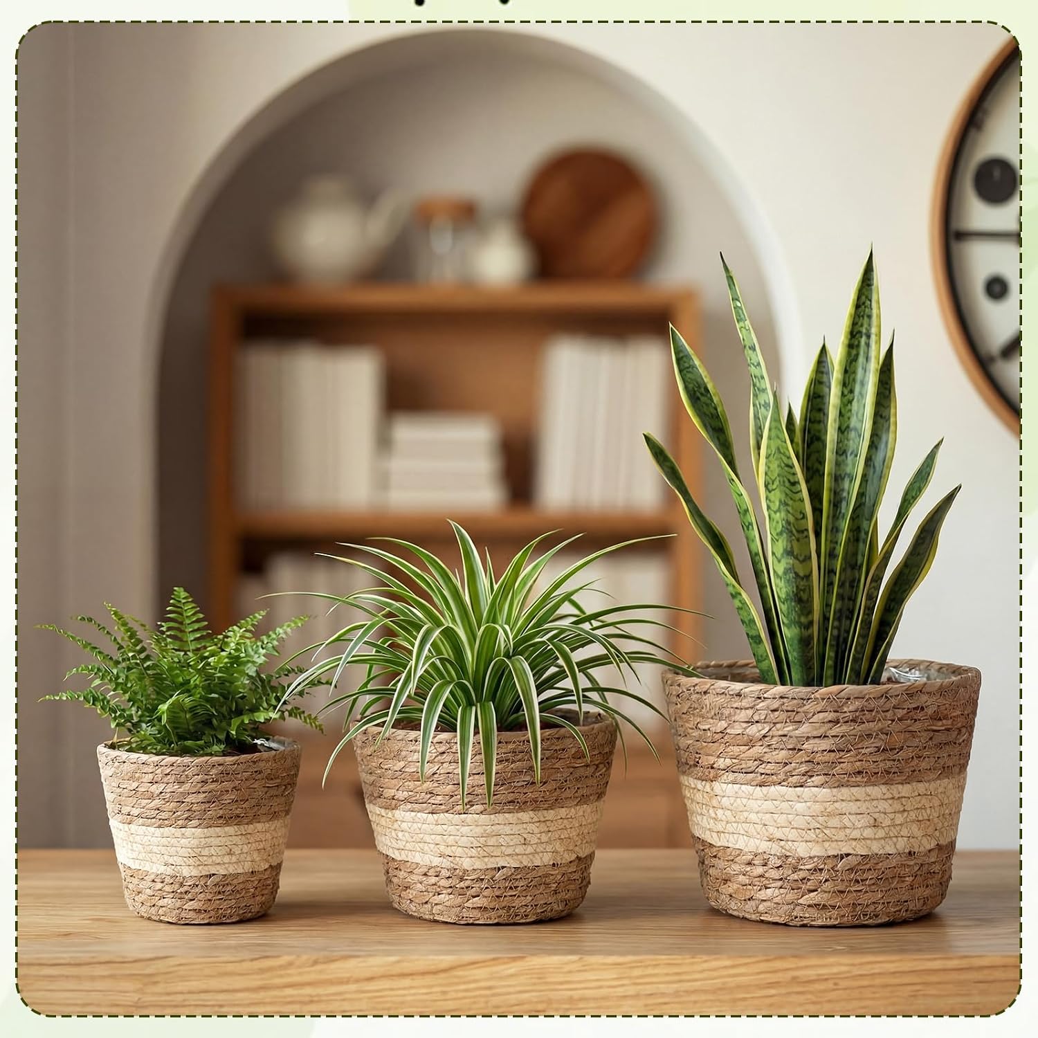AceOrbit 12 Pcs Wicker Plant Basket Bulk with Liners Woven Planter Baskets Bulk for Indoor Outdoor Seagrass Plants Woven Wicker Baskets for Flower Pots Cover and Room Decor (Mixed Size,Bohemian)