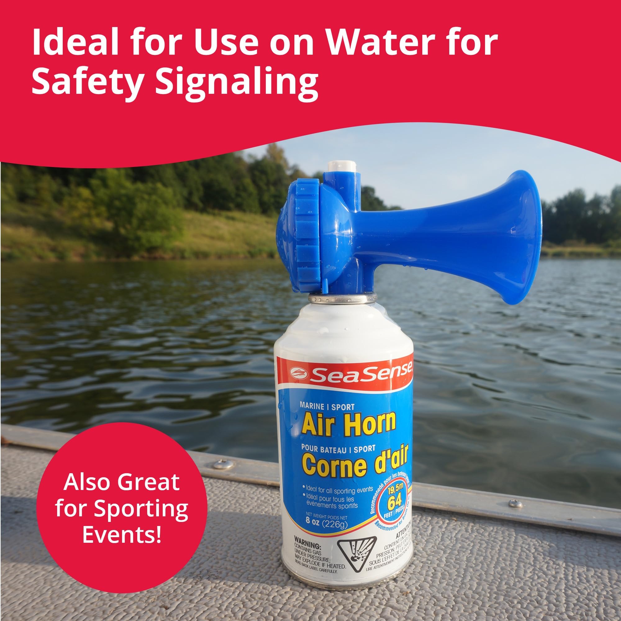 SeaSense Air Horn Refill – Large Size (3.5 oz), 127 dB (Horn Not Included) – Loud 1 Mile Range, Meets EPA & USCG Standards – Great for Boat & Marine Safety, Ideal for Sporting Events Such as Football