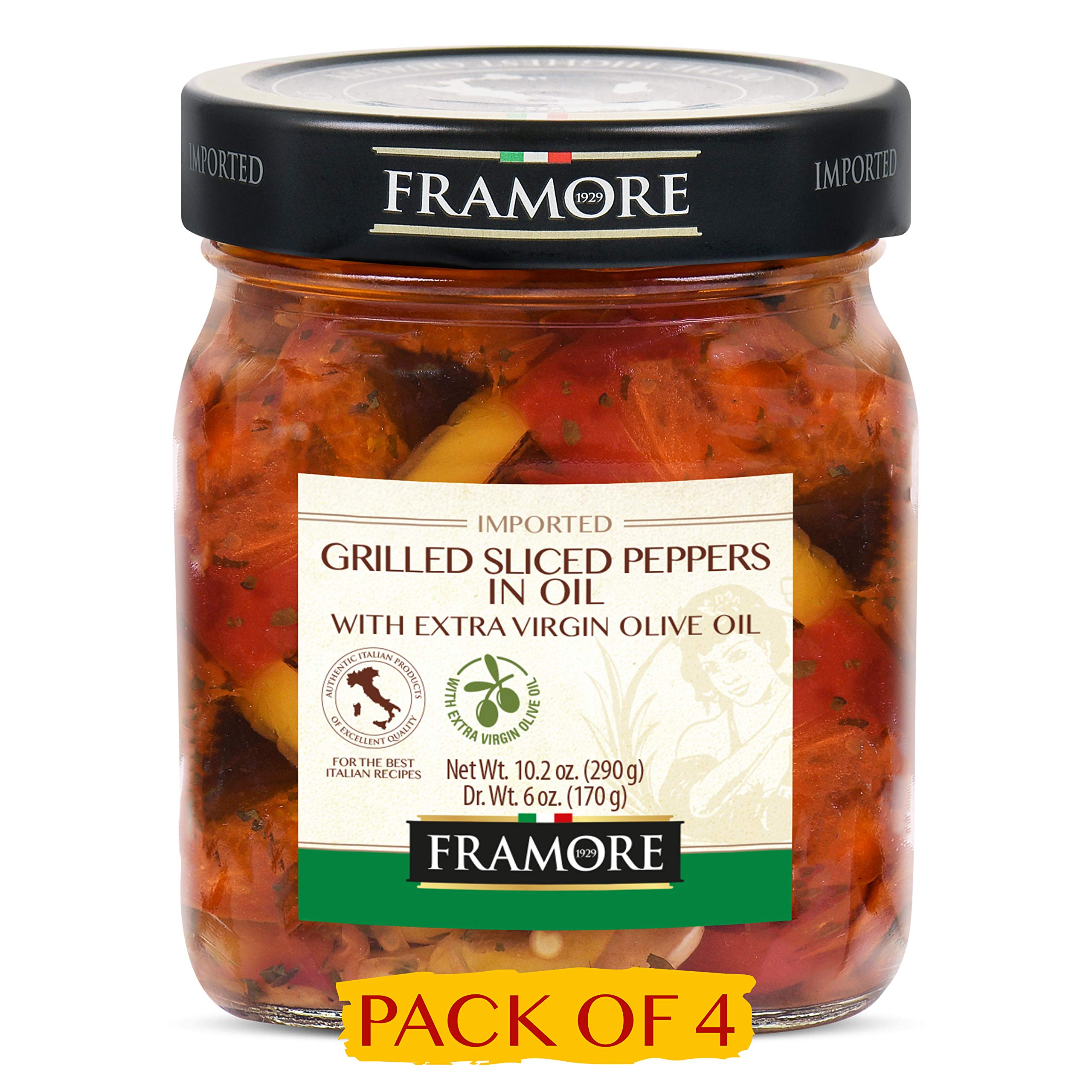 FRAMORE Grilled Peppers in Oil, Imported, Authentic Italian, Jarred Vegetables