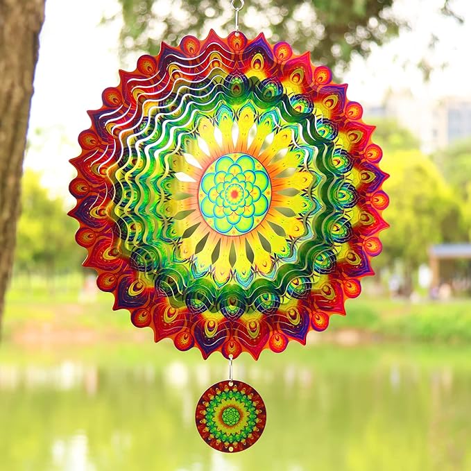 TFANUO 3D Mandala Wind Spinners 12 inch Decorations Sculptures