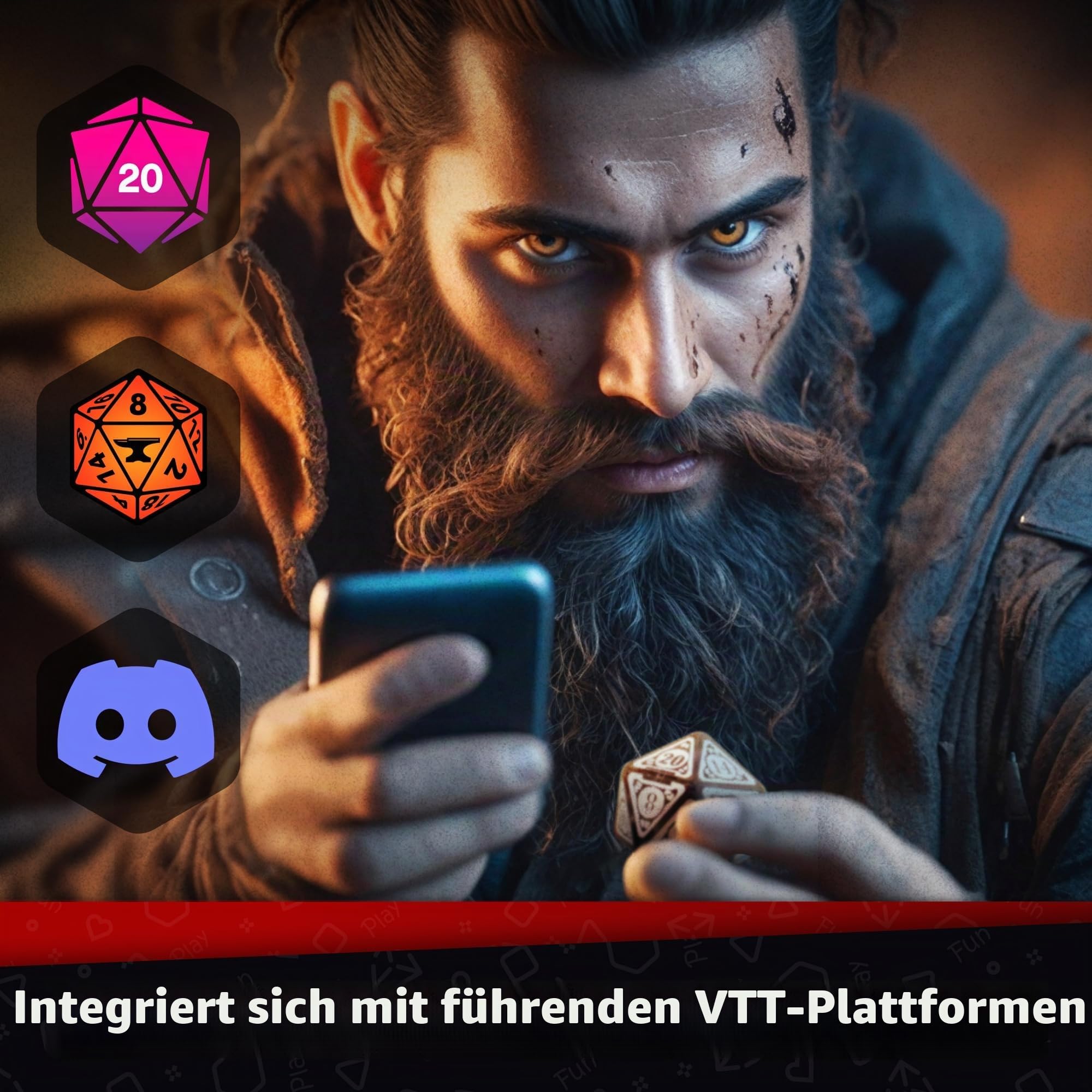 GoDice D20 - Vernetzter, physischer Polyeder-Würfel für Online-Rollenspiele | Lässt sich mit den Plattformen Roll20, Foundry VTT und Discord. Berechnungen in Echtzeit. Online spielen mit echten Würfeln