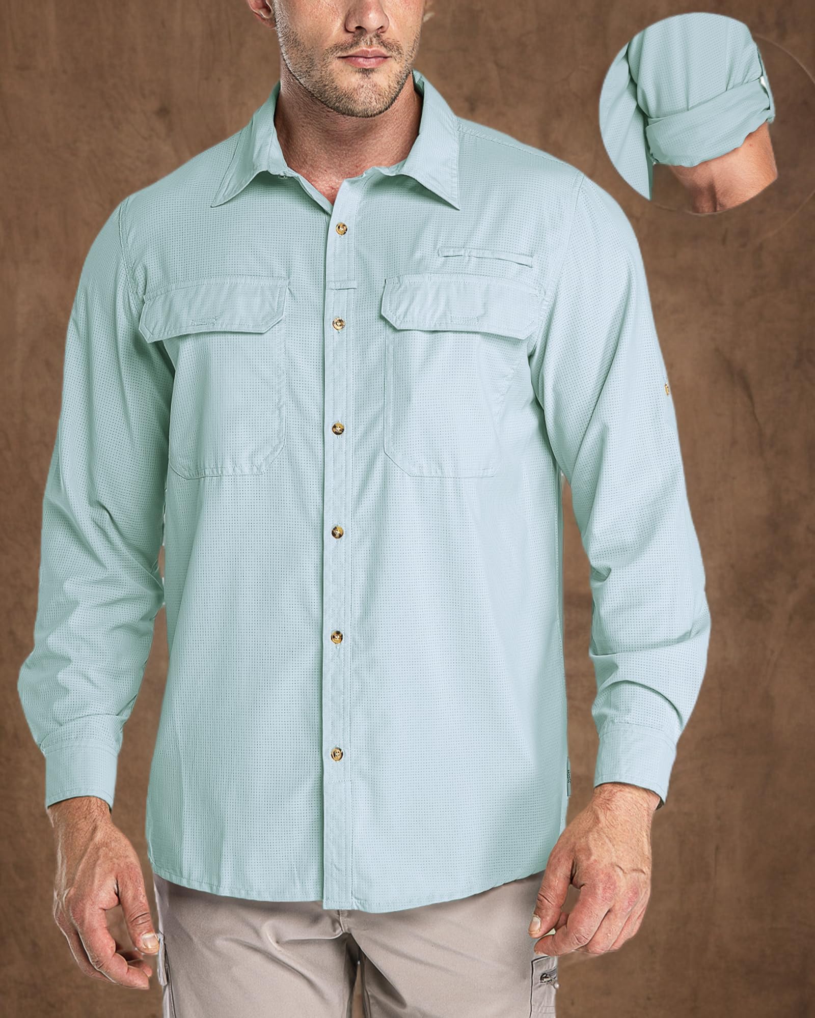 33,000ft Chemise de protection solaire à manches longues pour homme UPF 50+ UV - Séchage rapide - Pour voyage, safari, camping, randonnée