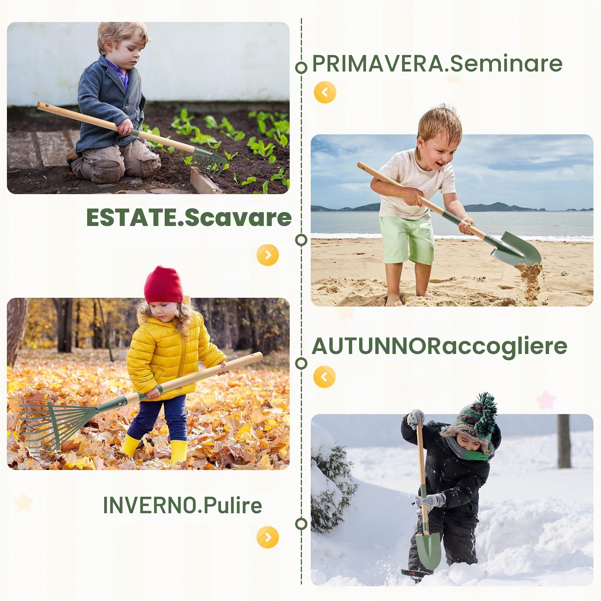 ROBOTIME Carriola in metallo per bambini, 5 pezzi, verde oliva, grande set da giardino con manico in legno di pino regolabile, annaffiatoio, rastrello, pala, per ragazzi e ragazze dai 3 anni in su