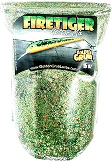 15 oz Bag of Large .030 Firetiger Glitter Mix for Soft Plastic Lure Making - Heat/Solvent Resistant - Near Pound