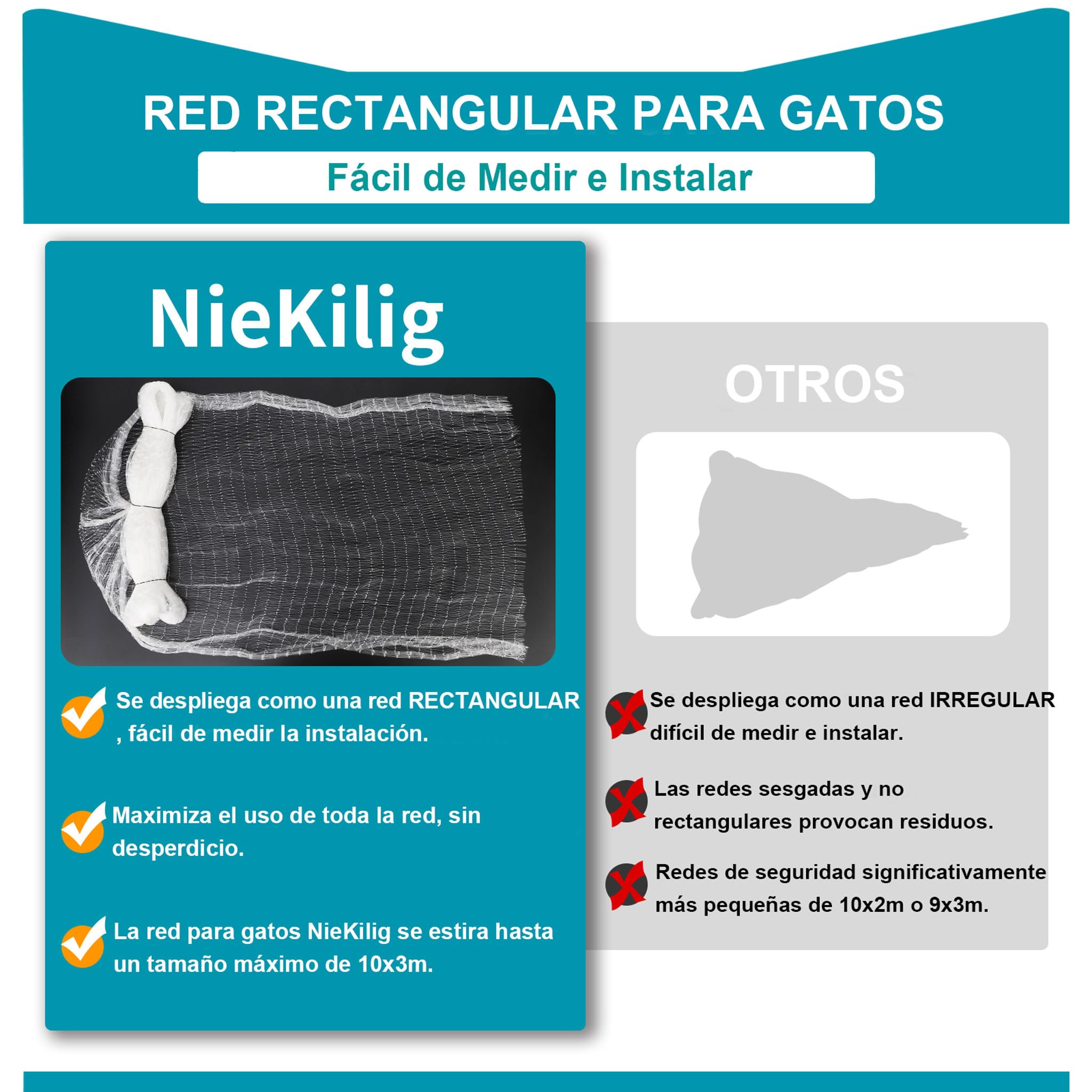 Red para gatos para balcón sin taladrar, 10 x 3 m, rejilla para gatos para ventanas, red de protección transparente para gatos para asegurar balcones, terrazas, ventanas, escotillas de techo