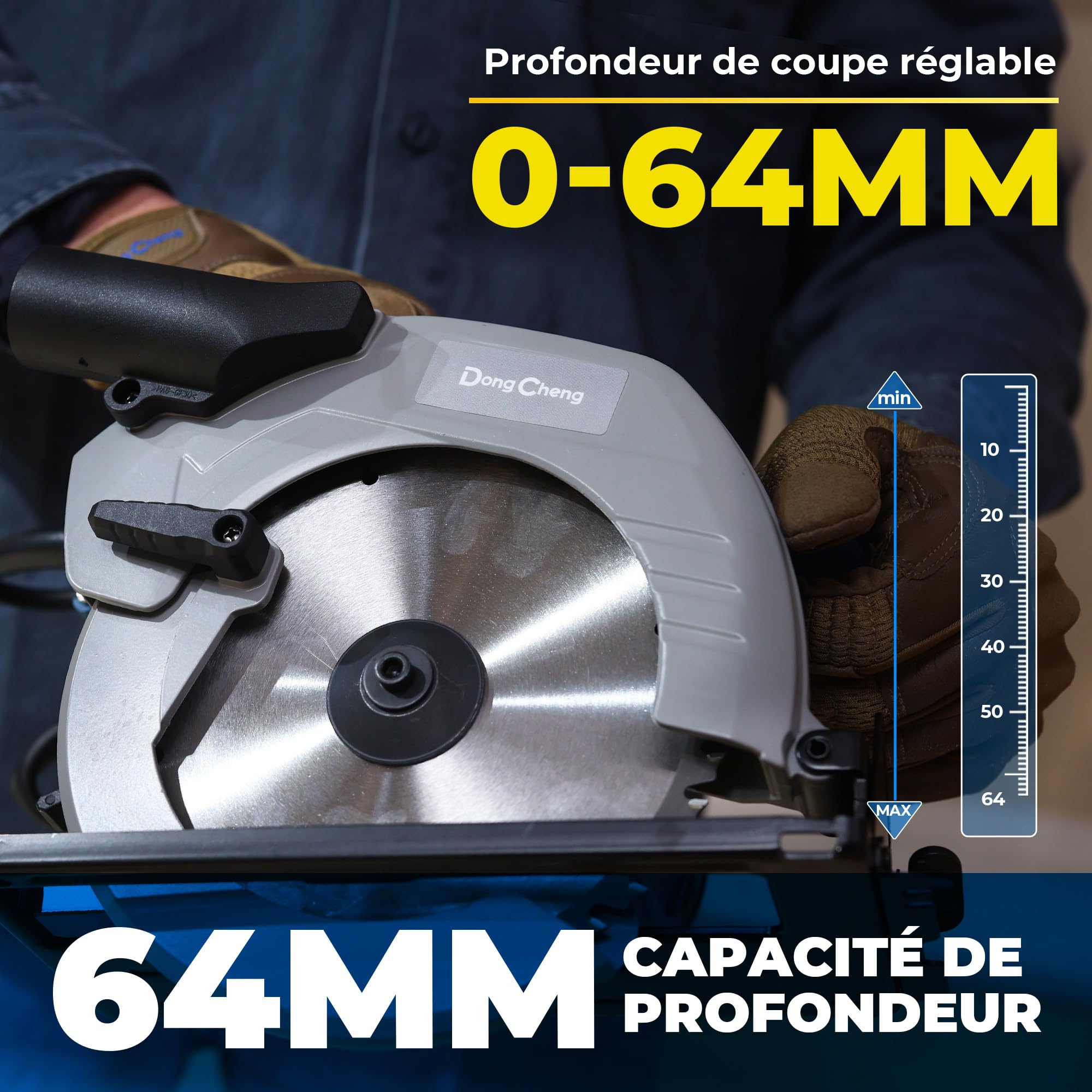 DongCheng Scie Circulaire 1500W, Ø185mm, Profondeur de Coupe 64mm