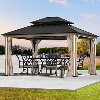 Modern Shade Hardtop Gazebo 12' x 14' with 4 LED Lights, Outdoor Gazebo ...