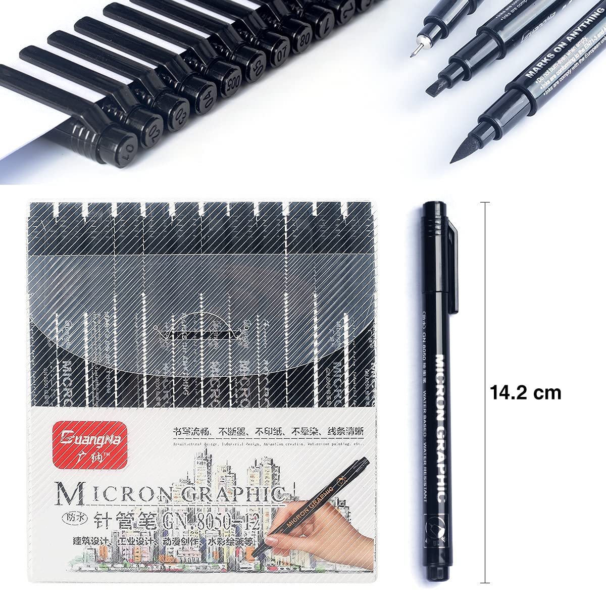 Black Fineliner Pens, 12 Pack Fineliners Technical Drawing Pens Micro