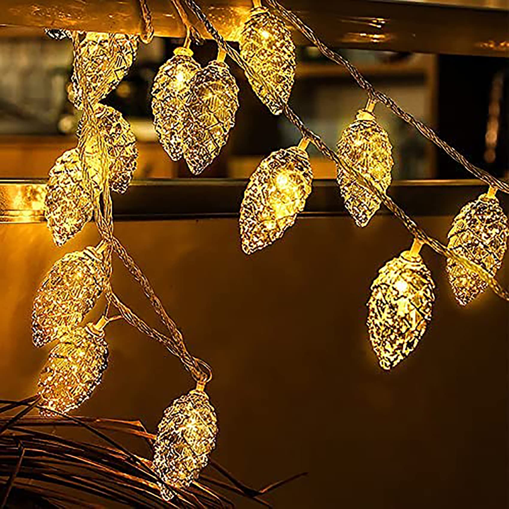 LED Kiefernzapfen Lichterkette Warmweiß Lichterkette Weihnachten Batterie Betrieben Lichterkette Deko für Zimmer, Wohnzimmer, Hochzeiten (19.7ft 40 LED)