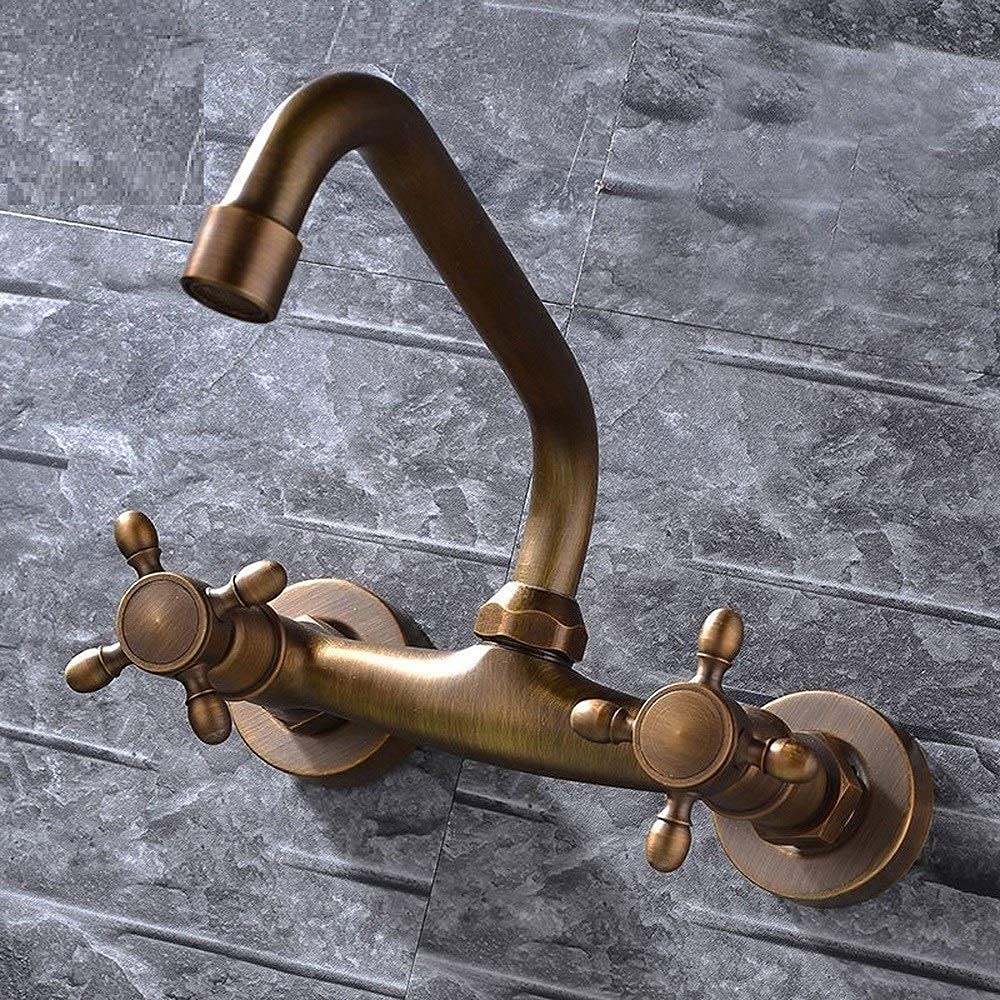 grifo para lavabo, Lavabo de cocina bronce con doble manija, estilo europeo, retro