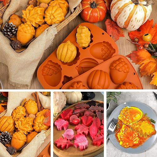 Miniatura 7 de Webake Moldes de silicona de otoño para tartas de cosecha, molde 3D de hoja de arce y bellota para golosinas de otoño, Halloween, Acción de Gracias,