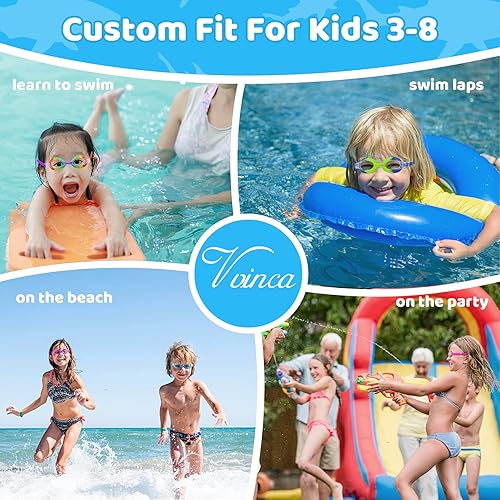 Miniatura 7 de Vvinca Kids Swim Goggles with Fabric Strap No Tangle Pain-Free, Anti-Fog Swimming Pool Goggle No Leak for Toddlers Girls Boys