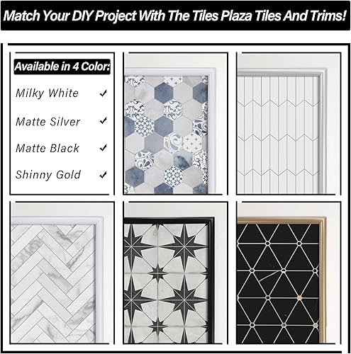 Miniatura 5 de The Tiles Plaza Pelar y pegar borde de azulejos para azulejos contra salpicaduras. Moldura decorativa de PVC autoadhesivo de 15 pies. Oro brillante