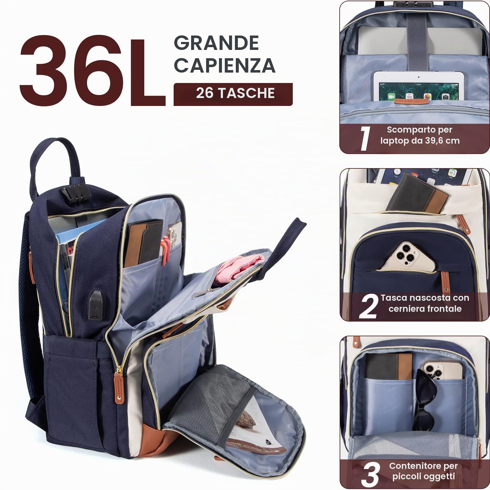 LOVEVOOK Zaino Donna Porta PC 15.6&17 Pollici, Zainetto Università e Lavoro, Antifurto Impermeabile, Computer Backpack Bosa per Viaggio e Notebook