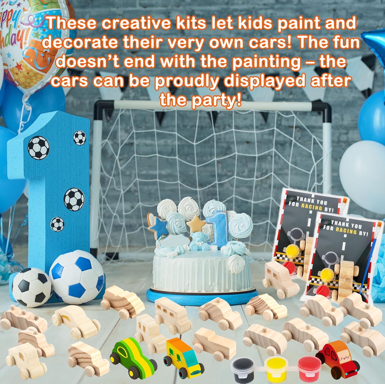 100 Pcs Race Car Painting Party Favors Kit Include 20 Unfinished Wood DIY Car Toys with 20 Watercolor Paint 20 Brushes 20 Thank You Cards and 20 Clear Packaging Bags for Kids Two Fast Party Supplies - Image 7