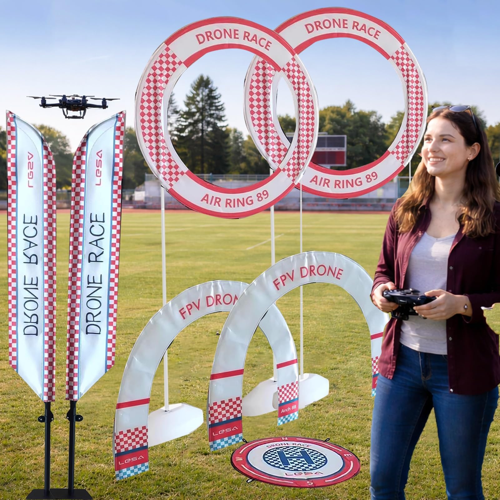 Zestaw bramek toru przeszkód dla dronów do treningu wyścigowego FPV, zestaw do użytku wewnątrz i na zewnątrz z 6 obręczami, sprzęt do ćwiczeń quadcoptera